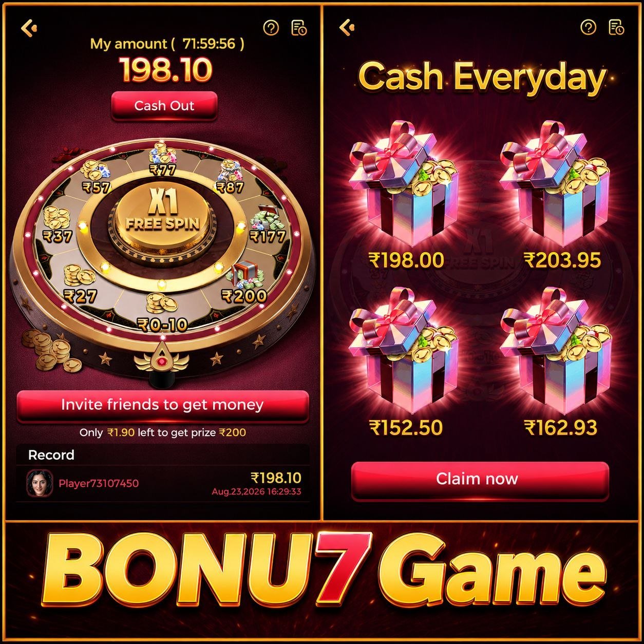 BONU7 Game APK download screen showcasing casino games, sports events, and bonus offers.